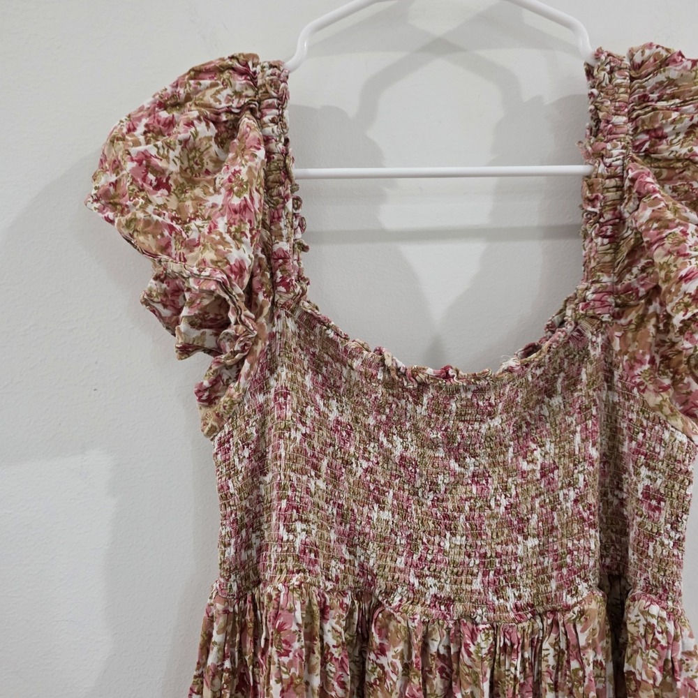 By Timo Womens Midi Dress Medium Floral Smocked Milkmaid Boho Cottage Dainty - Picture 2 of 9